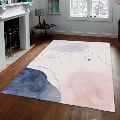 水彩画スタイルのラグ 90x120cm リビングルームの抽象的なブラシストロークステインパターンの滑り止めバッキング洗えるカーペット寝室のオフィス装飾用