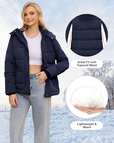 WULFUL Women's Winter Coats Lightweight Warm Thicken Puffer Jacket Waterproof Quilted Winter Jacket with Removable Hood4