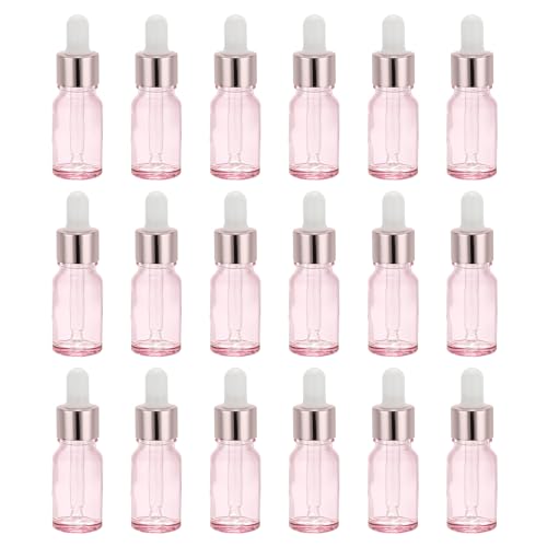 PATIKIL 10ml Glass Dropper Bottle, 18Pcs Leakproof Eye Dropper Essential Oils Sample Liquid Perfume Container for Storage Home Travel, Pink