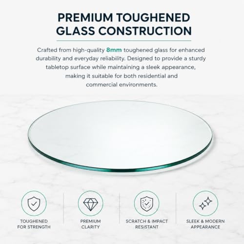 Image of Round Glass Table Top | 8mm Clear Toughened Glass | Size 18 x 18 Inches | Dining Table Top, Coffee Table, Side Table Top Multi Use at Home & Office | Made in India (TR18)