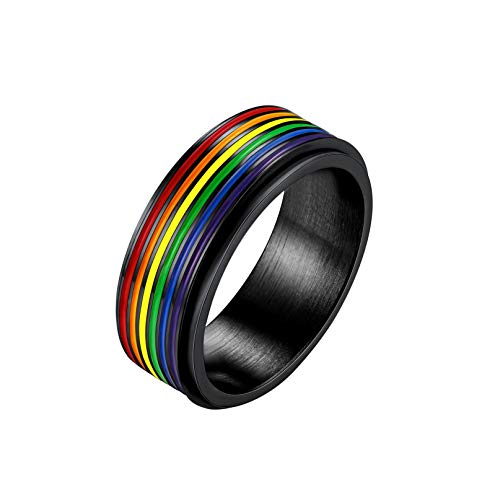 Bandmax Regenbogen Ring Lesbian Pride Spinner Ring Schwarz Drehring Größe...
