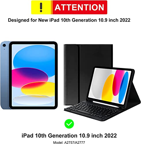 Image of ProElite Detachable Wireless Bluetooth Keyboard case Cover for iPad (A16) 11th /10th Gen 2025 /2022 with Pencil Holder, Black