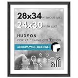 Americanflat 28x34 Poster Frame with Polished Plexiglass - Use as 24x30 Frame with Mat or Display 28x34 Photo Without Mat - Hudson Collection - Wide Picture Frames for Wall Display - Black