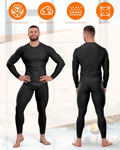 Hicarer 4 Set Men's Workout Compression Shirts Pants Set Long Sleeve Winter Thermal Underwear Base Layer Top Bottom2
