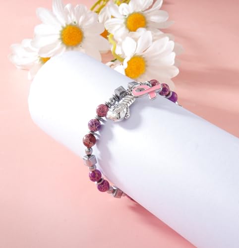 Image of Breast Cancer Bracelets Cancer Bracelet Breast Cancer Awareness Cancer Bracelets for Women Cancer Bracelet Cancer Survivor Gifts for Woman Pbreast Cancer Awareness Accessories