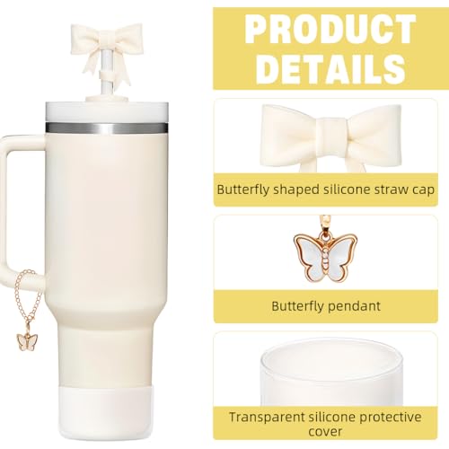 Image of HASTHIP for Stanley Cup Accessories & Charm Kit Set of 9Pcs Kit Cute Bow Straw Cap, 2 Straight Straws, Cleaning Brush, Handle Charm, Bottom Sleeve(Cup NOT Included)
