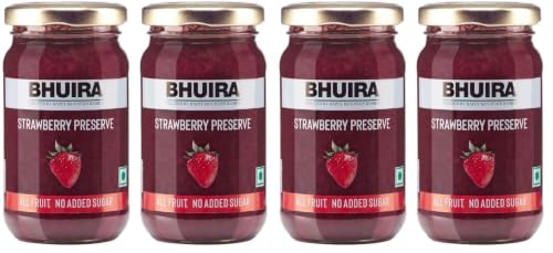Image of Bhuira Strawberry Preserve - 240g |Natural No Added Sugar, Preservatives, Artificial Colours | Handmade Himachal Vegetarian Fruit Spread | Breakfast, Toast Dessert | Healthy Snack | Guilt-Free, Pack of 4