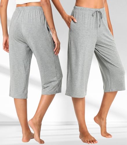 Image of WiWi Bamboo Viscose womens capri pants Wide Leg Pajama Super Soft Lounge knit Sleep shorts Cooling Pj Bottoms S-XXL