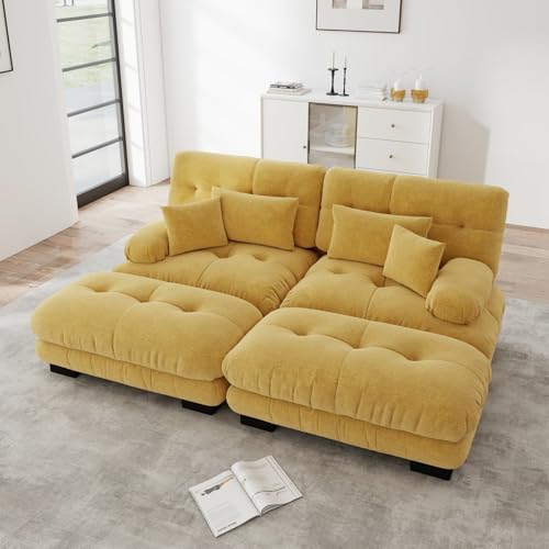 KOMHTOM Canapé Modulable Design Vintage en Tissu Chenille avec Accoudoirs Ergonomiques et Assise Profonde – Configuration en L, U ou Droit pour Salon et...