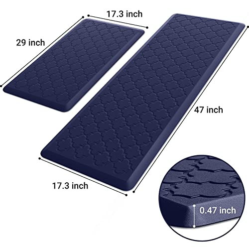 Kitchen Mat [2 Pcs] Cushioned Anti-Fatigue Floor Mat, Waterproof Non-Skid Kitchen Mats And Rugs, Ergonomic Comfort Foam Kitchen Rugs, Standing Mat For Kitchen, Floor,Office, Sink, Laundry(Blue) #TOP1