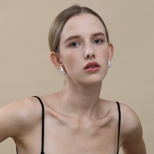 Image of Apsvo Chunky 14K Gold Plated Hoop Earrings for Women, Lightweight Waterdrop Hollow Open Hoops, Hypoallergenic Dupes Earrings