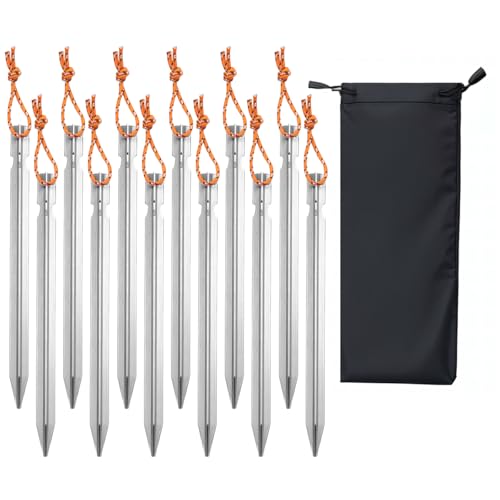Keovoker 12 Pack Tent Stakes, 7-inch Ultralight Aluminum...