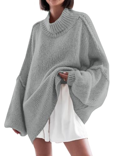 Image of Saodimallsu Womens Oversized Sweaters Mock Neck Batwing Long Sleeve 2026 Fall Trendy Ribbed Knit Casual Tunic Sweater