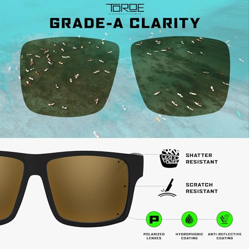 Image of TOROE Eyewear Matte Black RANGE XL Frame Sunglasses Light Weight TR90 Frame, Polarized Polycarbonate Lens (Matte Black | Black Emblem, Bronze (C3))