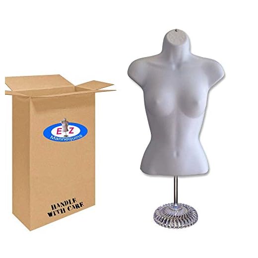 EZ-Mannequins 10-Pack Female Mannequin Torso, Dress Form Hollow Back Body Tshirt Display, w/Plastic Stand for Counter Top for Craft Shows, Photos or Design, Easy to Assemble and Store, S-M Sizes,White