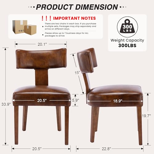 Image of HNY Century Modern Dining Chairs Set of 4, Farmhouse PU Leather Upholstered Accent Chair Curved Backrest Kitchen Chairs, with Hardwood Frame, Brown 4PC