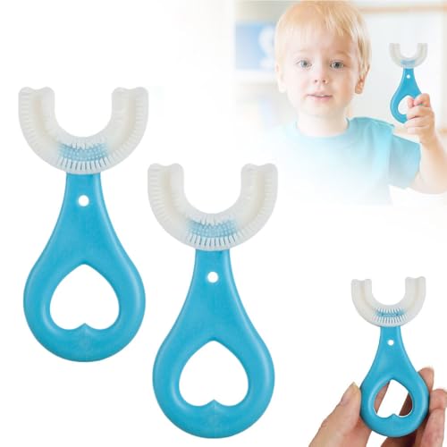 子供用U字型歯ブラシ 食品グレードソフトシリコン歯ブラシ 360°オールラウンド子供用U字歯ブラシ 手動全口歯ブラシ 2~6歳の幼児&子供向け (ブルー, 2-6)