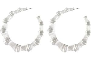 Clear Acrylic Bamboo Hoop Earrings: 80s 90s Retro Statement Earrings for Women and Girls