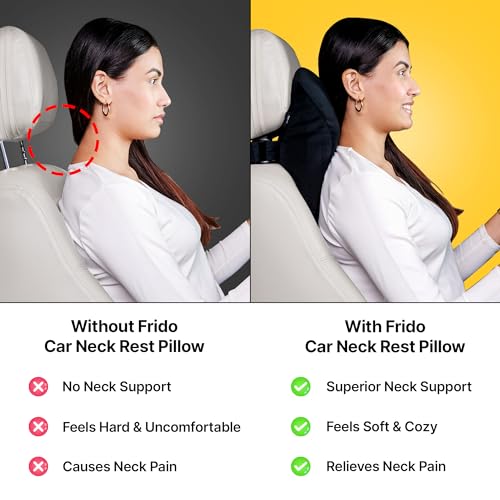 Frido Ultimate Car Neck Rest Pillow, Ultrasoft Car Pillow for Comfortable Car Rides, Superior Neck Support Cushion, Relieves Neck Pain, Hi-Per Foam Head Rest Pillow with Washable Velvet Cover, Black (Image - 3)