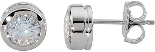 14K White 5mm Round Created Moissanite Bezel Earrings