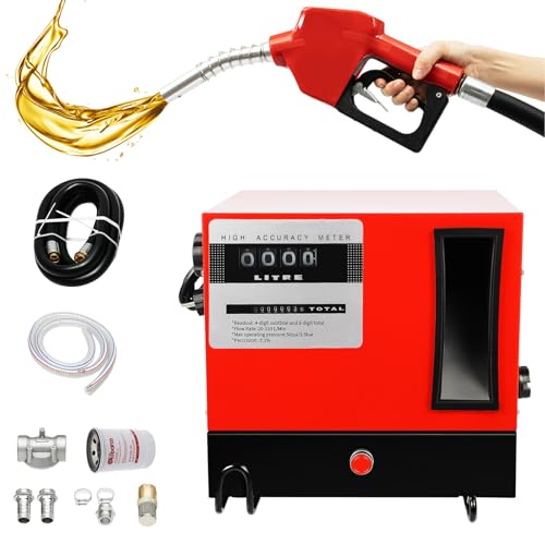 Dieselpumpe 230 V Selbstansaugend Ölpumpe 550 W Mobile Tankstellen 60L/min Ölabsaugpumpe mit Zählwerk, Schläuch und Pistole, Elektrisch Umfüllpumpe für PKW, Tankwagen, etc