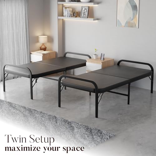Image of beAAtho Metal Folding Single Bed with Fitted Double Layer Mattress for Sleeping | Guest Bed | Easily Storable Bed | Space Saving Single Bed | Sturdy Bed Frame (Double Layer Foam, 2.5ft x 6ft)