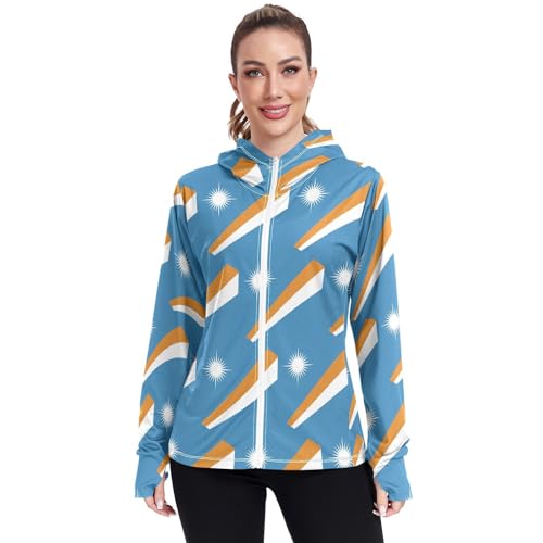 Marshall Islands Flag Women's UPF 50+ Sun Protection Hoodie Jacket Lightweight Long Sleeve Sun Shirt with Pocket Multicoloured