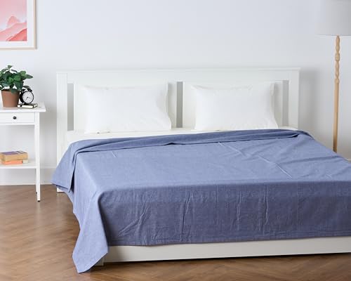 Image of 100% Pure Cotton 3 Layer Dohar, Double Bed Blanket Comforter, (90''X100'' / 230X254 CM), Uni Chambray, Skin Friendly Dohar, Color - Navy