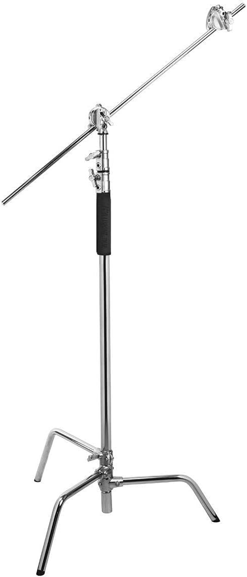 Flashpoint 10' C Light Stand on Turtle Base Kit with Two Tier Spring Loaded Riser Column, 3" GOBO Heads, Baby Pin and 40" Grip Arm, Chrome, a for Cinema Still Studios