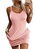 Veatzaer Womens Summer Sleeveless Slip Dresses Casual Spaghetti Strap Sundress Solid Basic Cami Short Tank Dress Pink