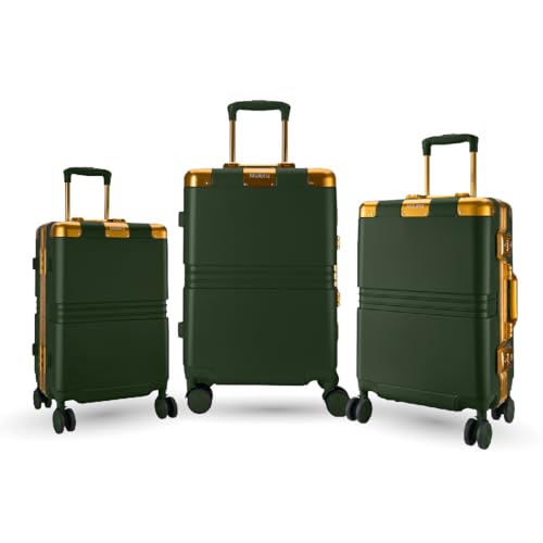 Image of Maleta Gold Series Set of 3 Trolley Bag | 20''+24''+28'' |Aluminium Frame, Dual TSA Lock,Corner Protection | Luggage Bags | Suitcase for Travel (Green, Set of 3 (Small-Medium-Large))