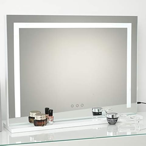 iCREAT Vanity Makeup Mirror with Lights, Smart Touch Control Tabletop or Wall-Mounted Frameless Professional Cosmetic Mirror USB Charging Port, Dimmable Bulbs, 3 Color Modes, White Cover