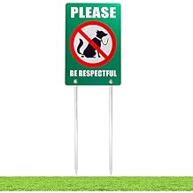 Kichwit No Dog Poop Yard Sign, Please Be Respectful Sign Double Sided, All Metal Construction, 7.9" x 11.8", 14" Long Metal Stakes Included, Green