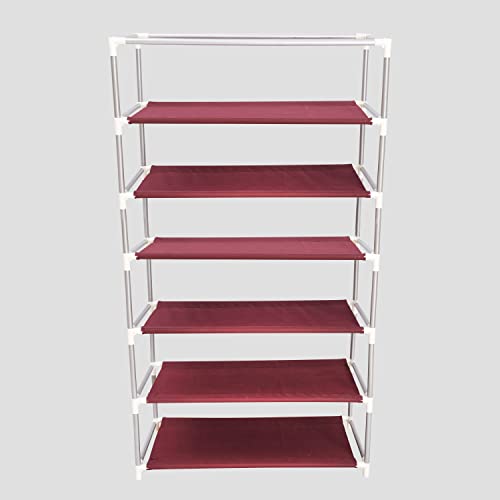 Image of Ebee Metal 6 Shelves Cloth Cabinet (Maroon)