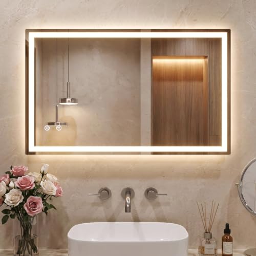 Clevich LED Badspiegel mit Beleuchtung 100x60 cm, Rechteckiger Wandspiegel