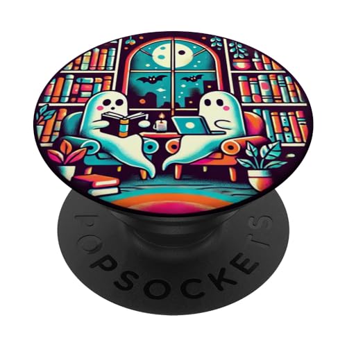 Vintage Halloween Spettrale Fantasma Lettura Libro Bookworm PopSockets PopGrip Intercambiabile