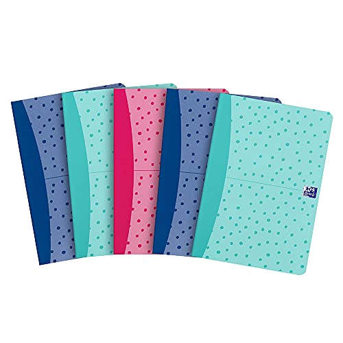 Oxford My Notes, Lot de 5 cahiers A5 agrafés avec marge 80 pages Couleurs assorties Cover