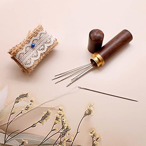 TIANLIN 12 Pcs Hand Sewing Needles, 3 Sizes Big Eye Needles, Steel Easy Thread Needles with 2 Pcs Leather Lacing Needles and Wooden Needle Box, for Leather Sewing Hand Stitching