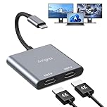 Avigers USB C Hub (2 in 1), USB C to Dual HDMI Adapter for 2 Monitors, HDMI Splitter for Dual Monitors for Laptops and Tablets etc (Single Use 4K@60Hz and Dual Use 4K@30Hz)