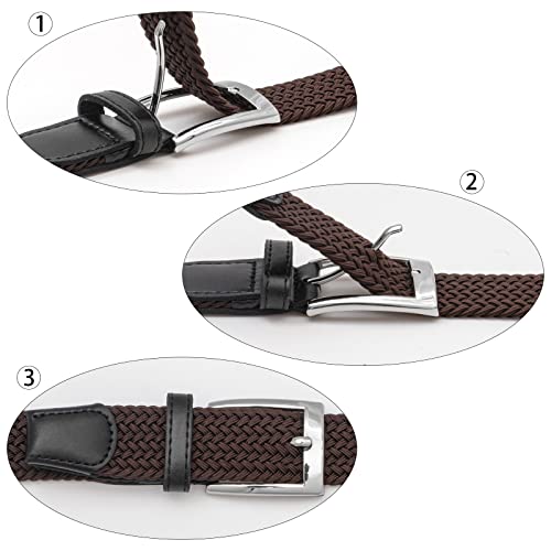 Loveliome Women Belts For Jeans, 30Mm Width Adjustable Casual Stretch Golf Braided Web Belt, 43 Inches, Silver+Coffee #TOP2