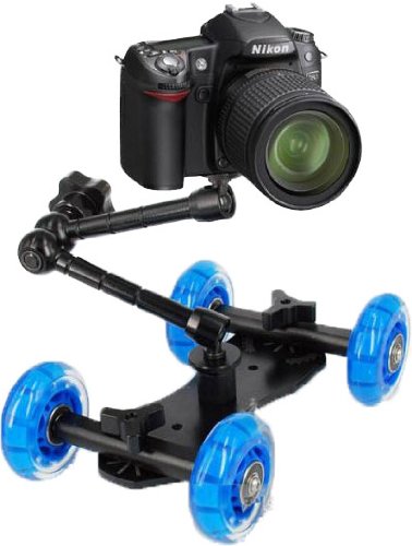 Everconn Flex Skater Dolly Stabilizer Table Top Slider for DSLR Camera and 11 inch Magic Arm, optional electric motor car