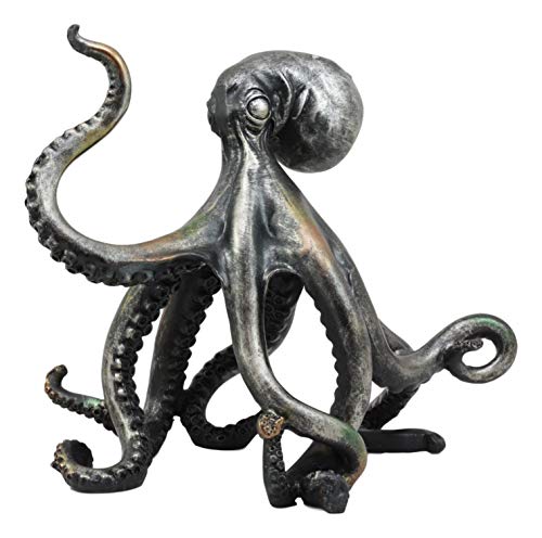 Estatua grande de pulpo náutico en resina con acabado metálico miniatura 5