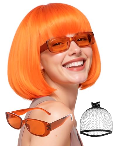 ESUNO Orange Bob Wig Short Orange Wigs with Bangs for Women Funny Wigs