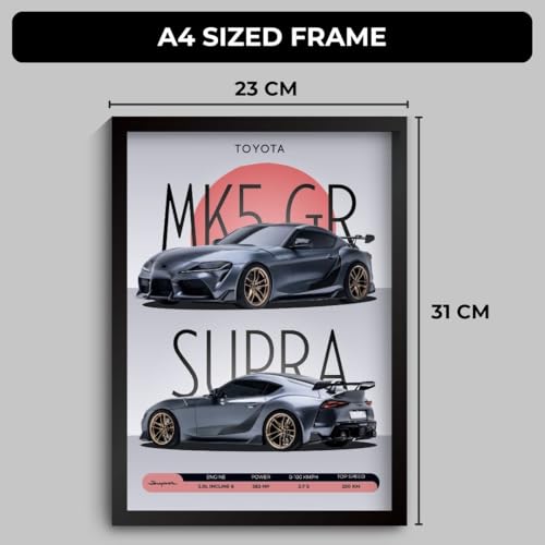 Image of Supra Poster | Framed MK5 Supra A4 Sized (31 x 23 cm) | JDM Car Poster for Wall, Gift for Boys, Hypercar Frames | Japanese Car Posters for Wall, Bedroom, Hostel, Study Area, Hostel (F 041)