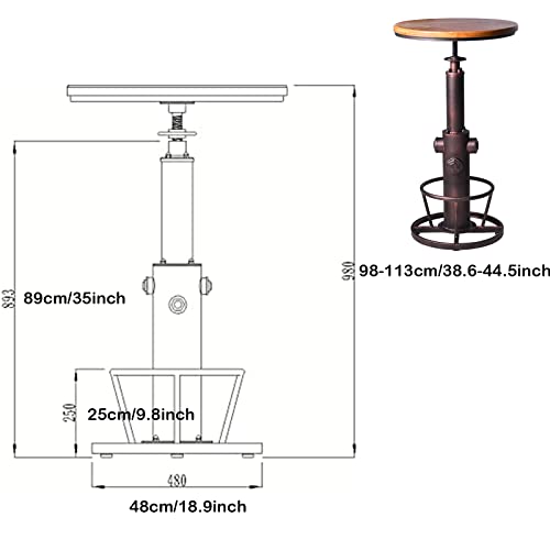 Bokkolik Industrial Bar Table Swivel Round Wooden Top Height Adjustable 38.6-44.4Inch Vintage Kitchen Dining Chair Coffee Table Hydrant Design Bistro Table #TOP1