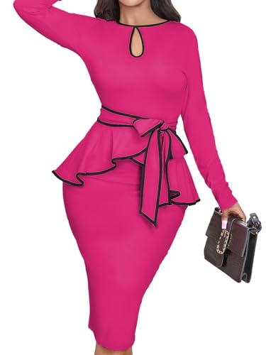 Image of MOJICK Vintage Dress for Women Ruffle Bodycon Keyhole