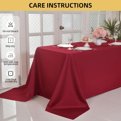 Image of 2-Pack 90x156 inch Burgundy Table Cloths, Solid Stain and Wrinkle Resistant Oblong Tablecloth, Premium Plain Weave Polyester Fabric Rectangle Table Linen Covers for Hotel, Banquet