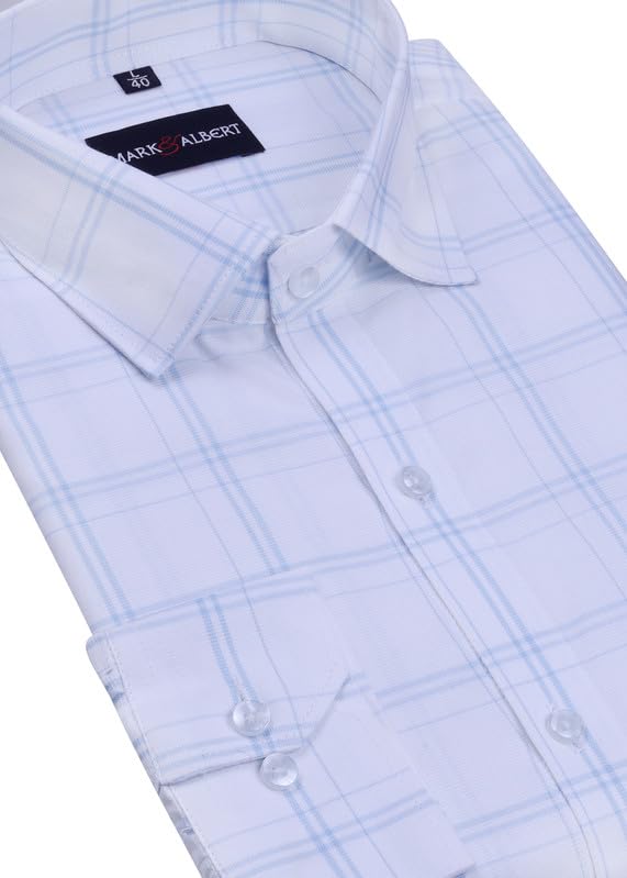 Image of MARK & ALBERT 100% Cotton Full Sleeves Regular Fit Formal Shirt for Men Blue