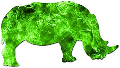 Grazing Rhinoceros Rhino - Vinyl Decal Sticker - 10.25" x 5.75" - Green Flames