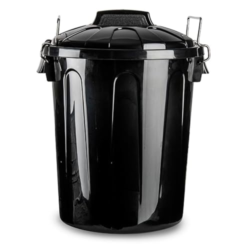 AC - Cubo de Basura con asa metálica 51 L - Cubo basura para exterior e interior - Cubo de almacenaje - Fabricado en plástico - Ideal para el hogar, trabajo, hostelería, etc - Color Negro